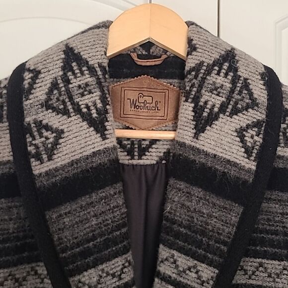 Woolrich Wool Vest Tribal Aztec Navajo Southwestern Print Black & Gray Size M - Picture 4 of 14